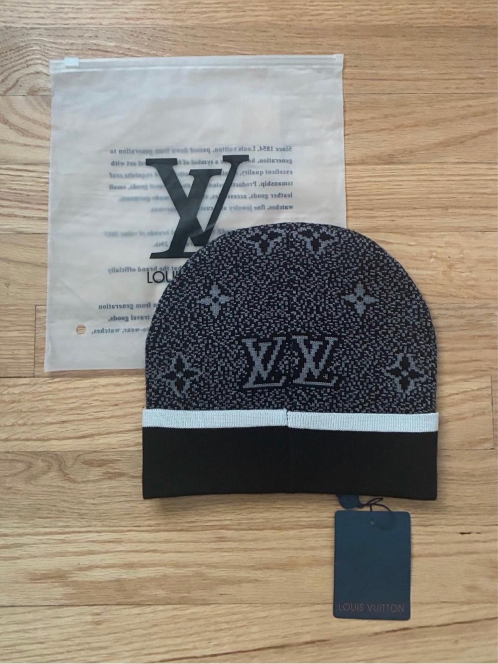 Louis Vuitton Black, Gray Monogram Knit Cuff Beanie